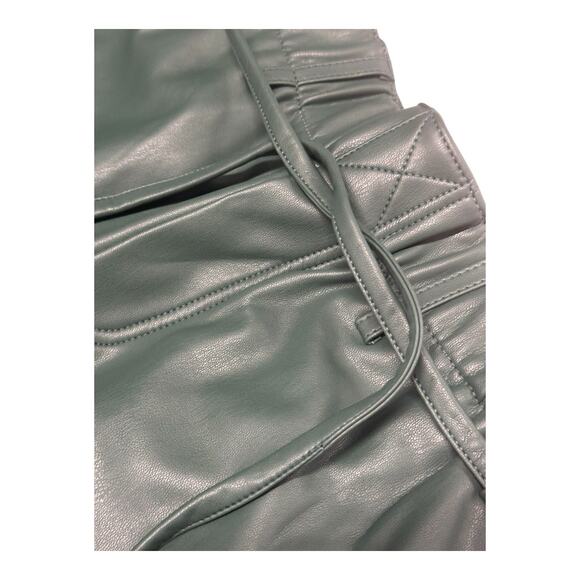 Anthropologie Pilcro Medium Plus Faux Leather Dark Green Soft Parachute Pants - Picture 3 of 7